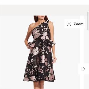 Adrianna Papell One-Shoulder Black and Pink Dress size 6